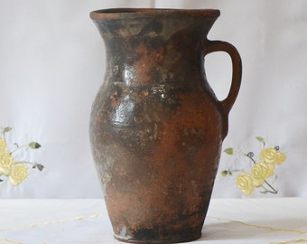 Vintage clay pot, Old clay vase, Wabi Sabi pottery, Rustic vessel, Old clay vase, Primitive clay pitcher, Farmhouse decor