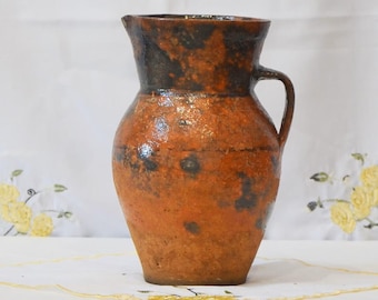 old clay vase. Wabi sabi black brown pottery pot. Shabby chic Rustic Decor