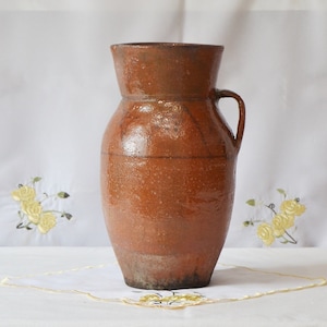 Rustic terracotta vase. Antique clay primitive vessel. Wabi sabi pottery indoor planter.