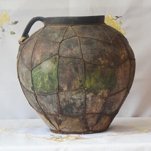 Large terracotta outdoor planter. Wabi sabi pottery clay vase. Rustic farmhouse primitive vessel.