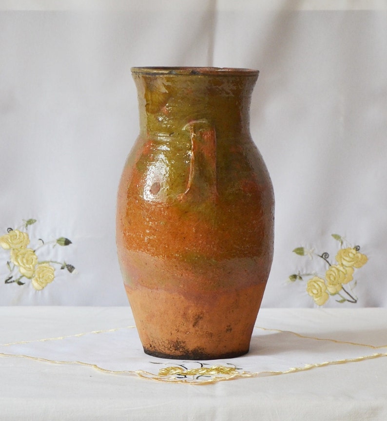 Vintage clay pot, Old terracotta vase, Wabi Sabi pottery, Rustic vase, Antique vessel, Primitive clay pot image 2