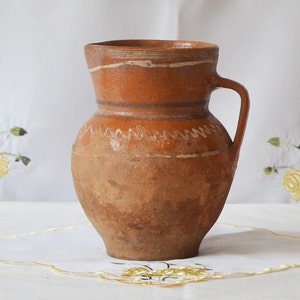 Rustic terracotta vase. Antique clay primitive vessel. Wabi sabi pottery indoor planter.