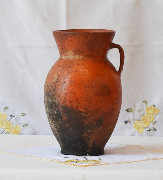 アンティークダークブラウン 陶器 花瓶 素朴なテラコッタの花瓶