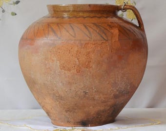 Primitive clay pot, Old red clay jug, Wabi Sabi pottery, Rustic clay pot, Old clay vessel, Old clay vase, Vintage clay vase, Red clay pot
