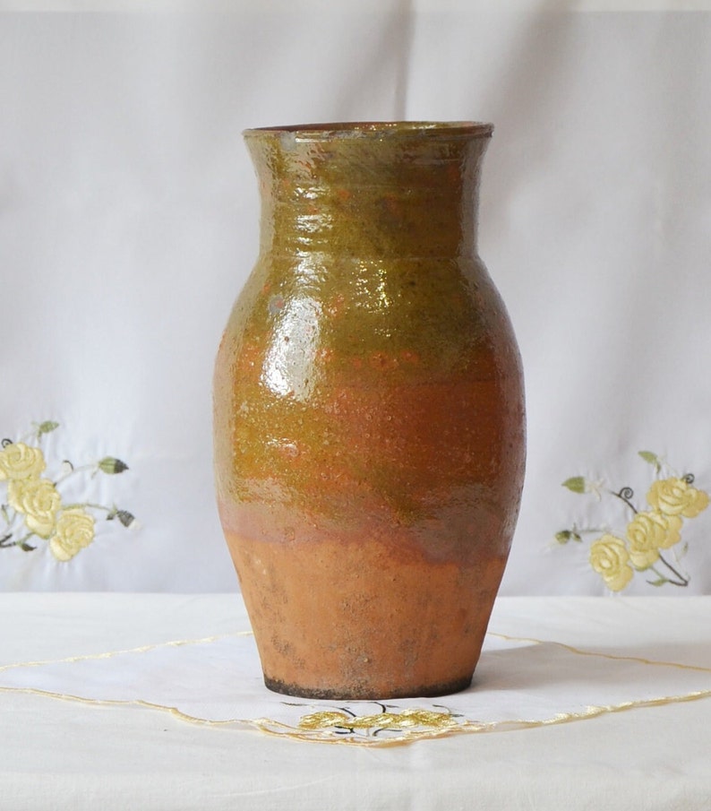 Vintage clay pot, Old terracotta vase, Wabi Sabi pottery, Rustic vase, Antique vessel, Primitive clay pot image 3