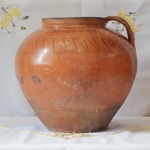 Large terracotta outdoor planter. Wabi sabi pottery clay vase. Rustic farmhouse primitive vessel.