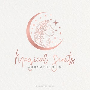 Premade Logo Design, Minimal Logo, Modern Logo, Line Art Logo, Hand Drawn Logo, Woman Logo, Moon Logo, Star Logo, Rose Gold Logo, Oils Logo