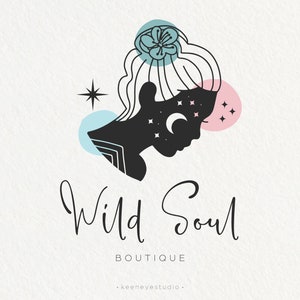 Premade Logo Design, Modern Logo, Woman Logo, Beauty Logo, Feminine Logo, Line Logo, Magic Logo, Chic Logo, Moon Logo, Star Logo, Blue Logo