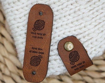 Étiquettes personnalisées en cuir véritable avec rivets, Étiquettes personnalisées avec votre propre logo, Étiquettes faites main pour le tricot et le crochet, Étiquettes à coudre gravées