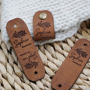 Customized Tags 2.5x 0.7 Inch For Knits And Crochet, Personalized Leather Labels For Knit Hats And Clothing, Custom Logo Or Text For Knits