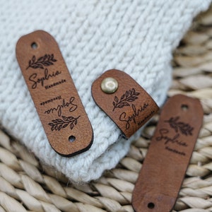 Personalized Labels for Knitted Items With Rivets, Customized 2.5x 0.7 Inch Leather Tags, Custom Your Own Logo Or Text Tags, Handmade Tags