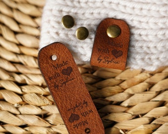 Aangepaste leren producttags,Gepersonaliseerde leren labels,Tags met klinknagels voor breien en haken,Handgemaakte gebreide mutslabels,Made With Love