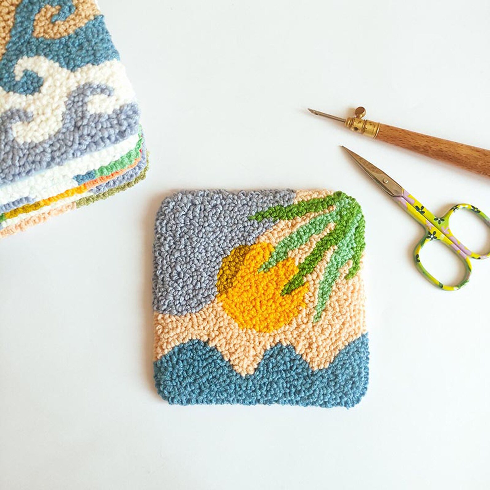 DIY Sun Art Tufting Coaster Kit Coaster Punch Needle Kit DIY Etsy