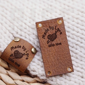 Handmade with Love Leather Tags, Personalized Knits and Crochet Labels, Custom Rivet Tags For Knitted Hat, Sewing and Knitting Tags, Gift