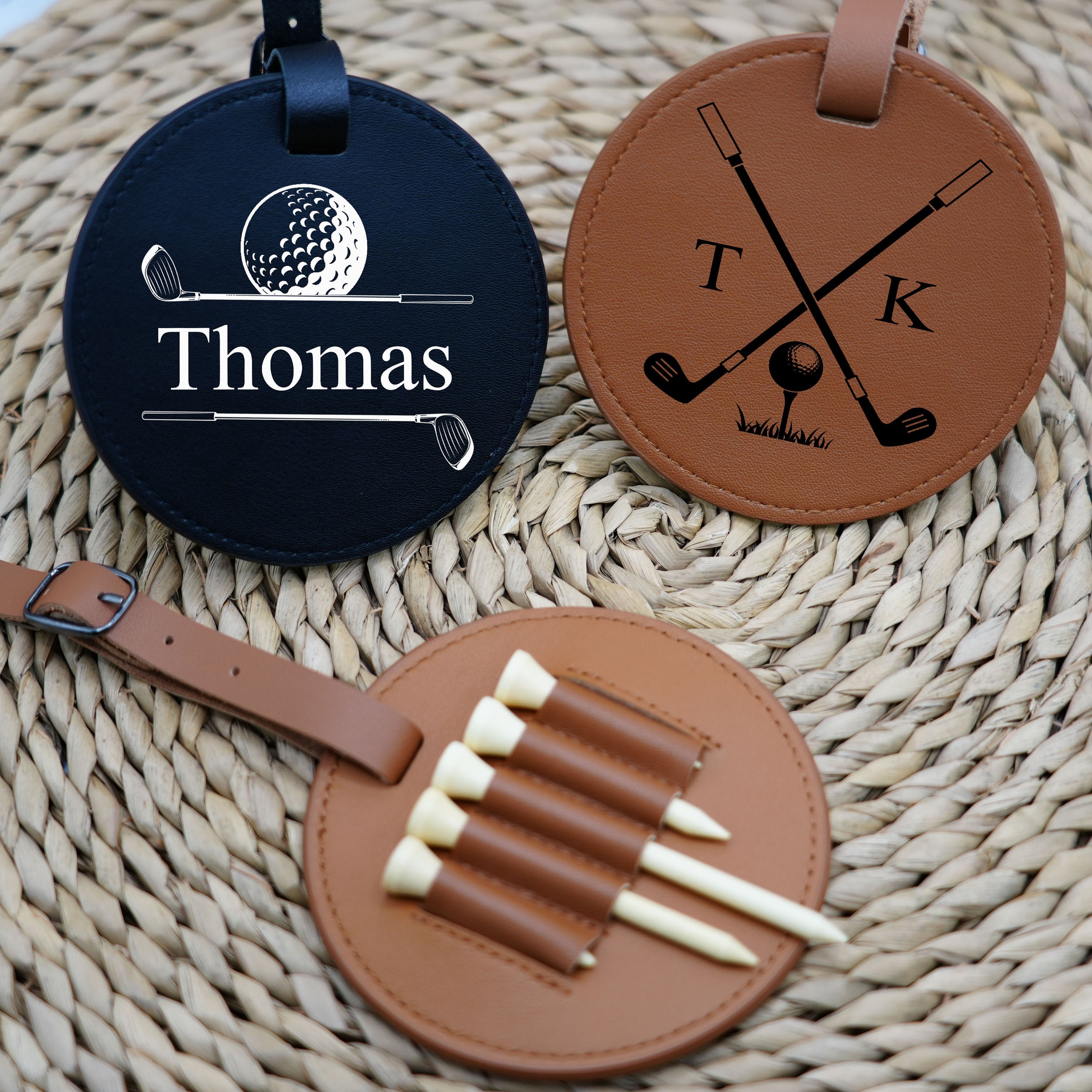 Custom Leather Golf Bag Tag for Men Personalized Golf Tee Etsy
