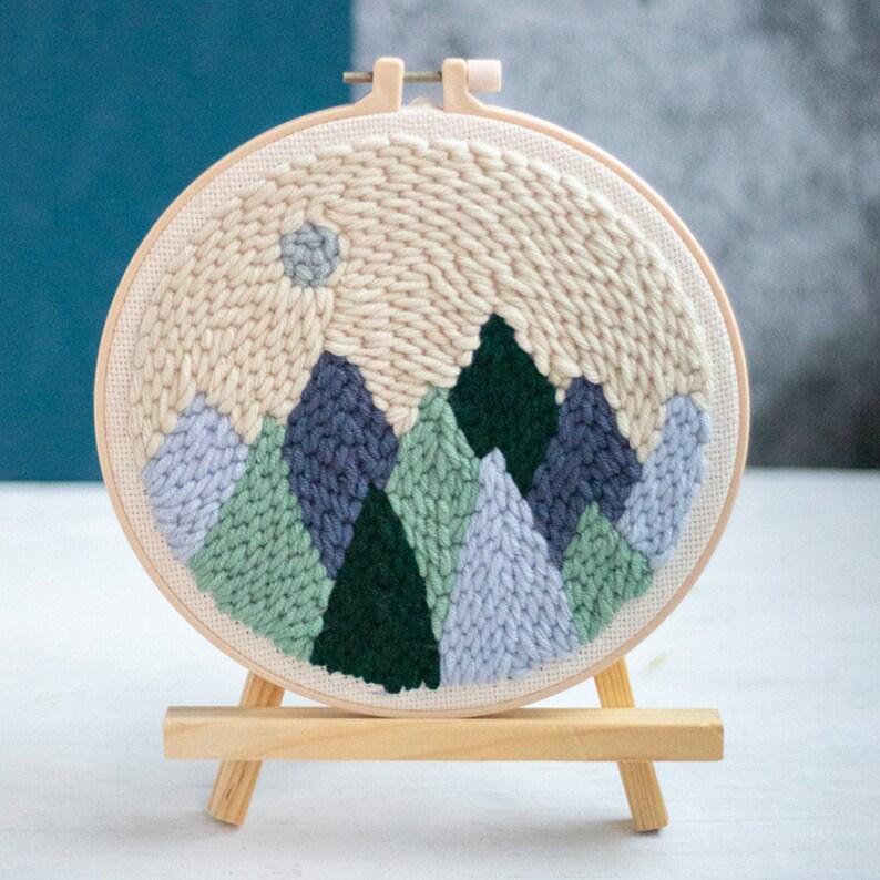 punch design unique handmade craft gift Forest punch needle kits for beginner punch kit with yarn DIY embroidery kit rug hooking
