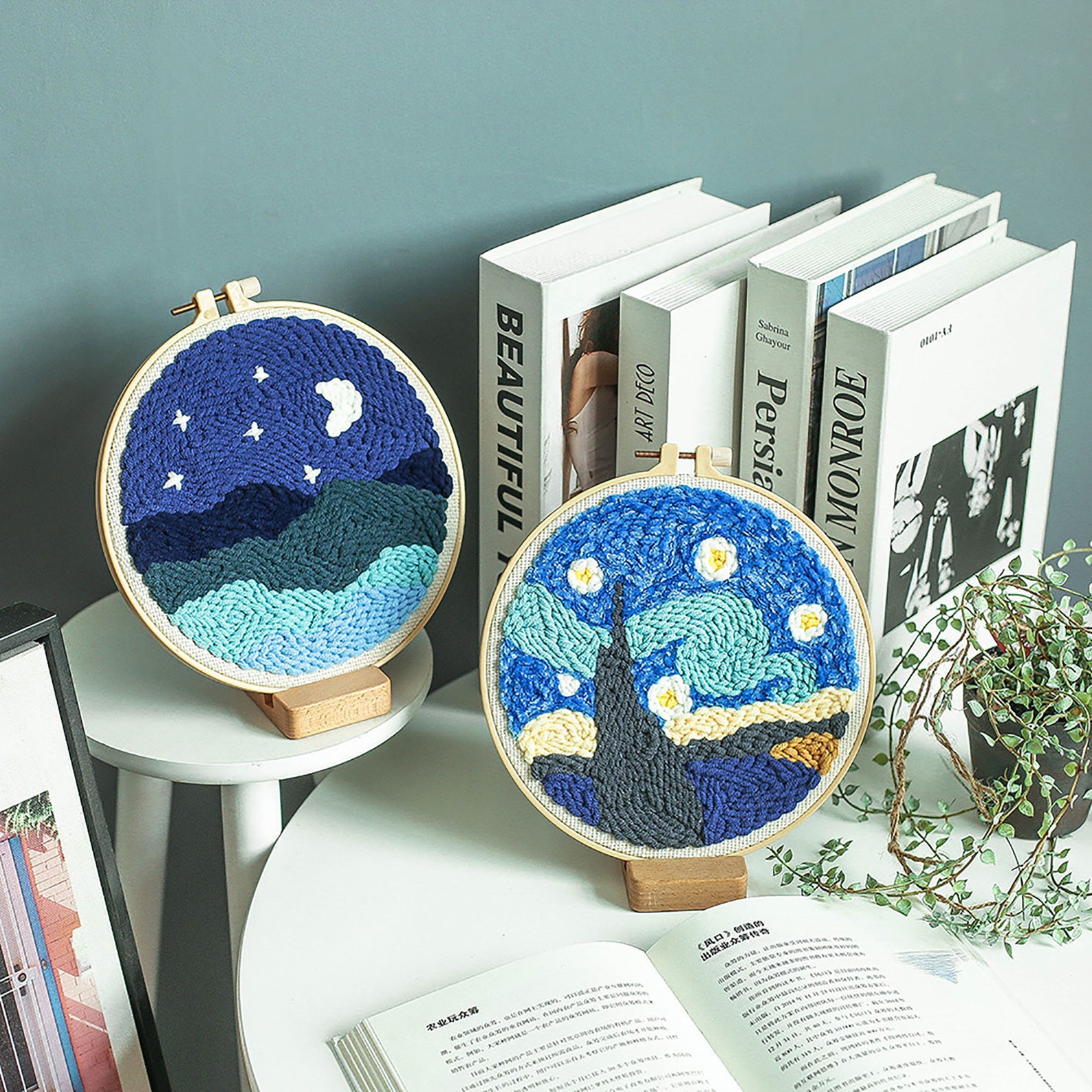 Van Gogh Starry Punch Needle Kits With Yarn DIY Beginners Etsy