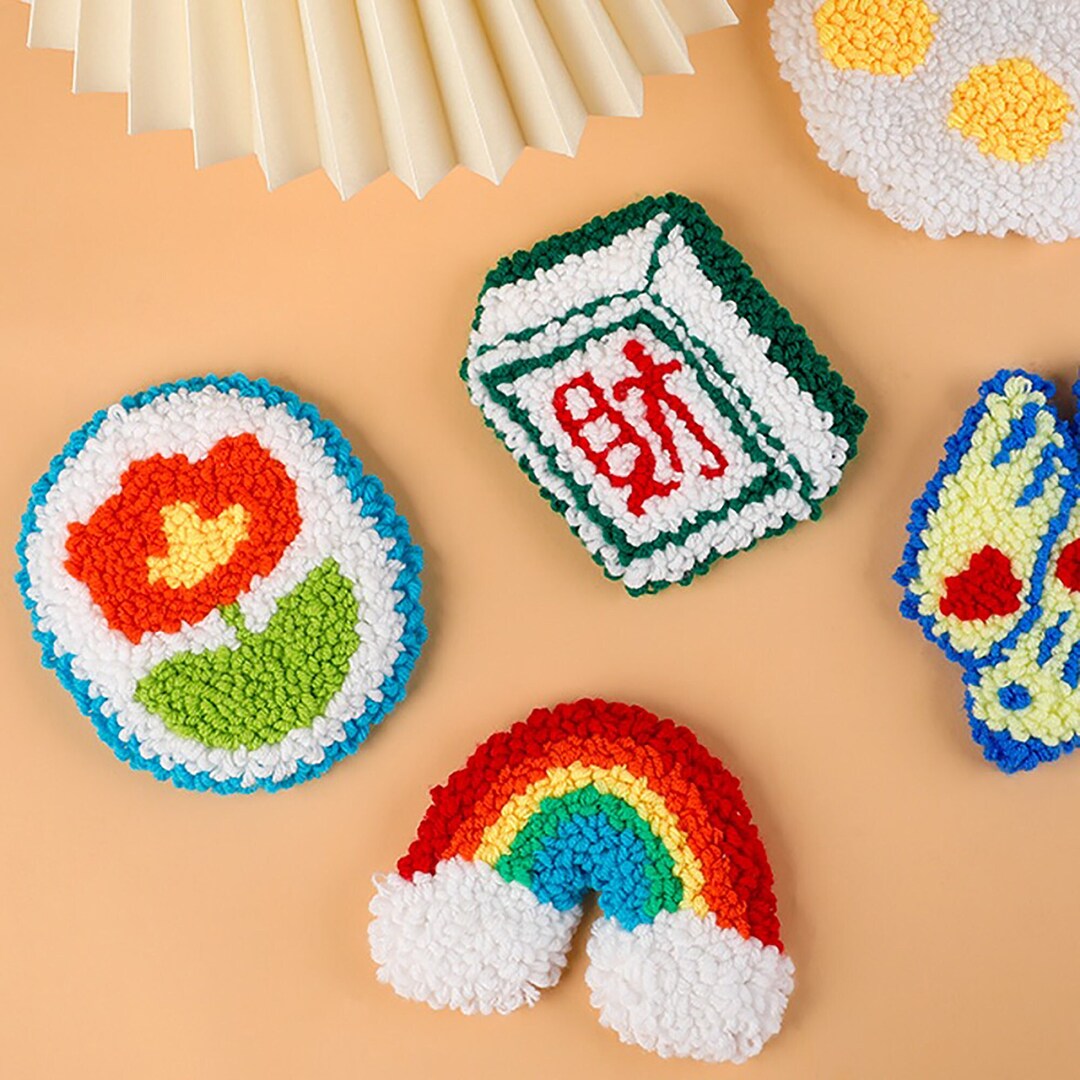 Handcreat Tufting Coaster Kit Flower Coaster Punch Needle Etsy