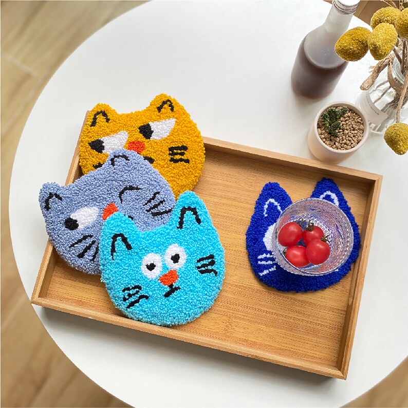 Lovely Cat Tufting Coaster Kit DIY Coaster Punch Needle Kit Etsy