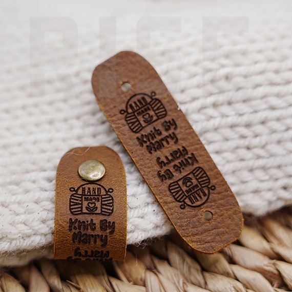 Leather Tags for Crochet Items Customize,Personalized with Custom Logo or  Text for Hats Knits Tag,Custom Leather Labels, Knitting Tags for Hats
