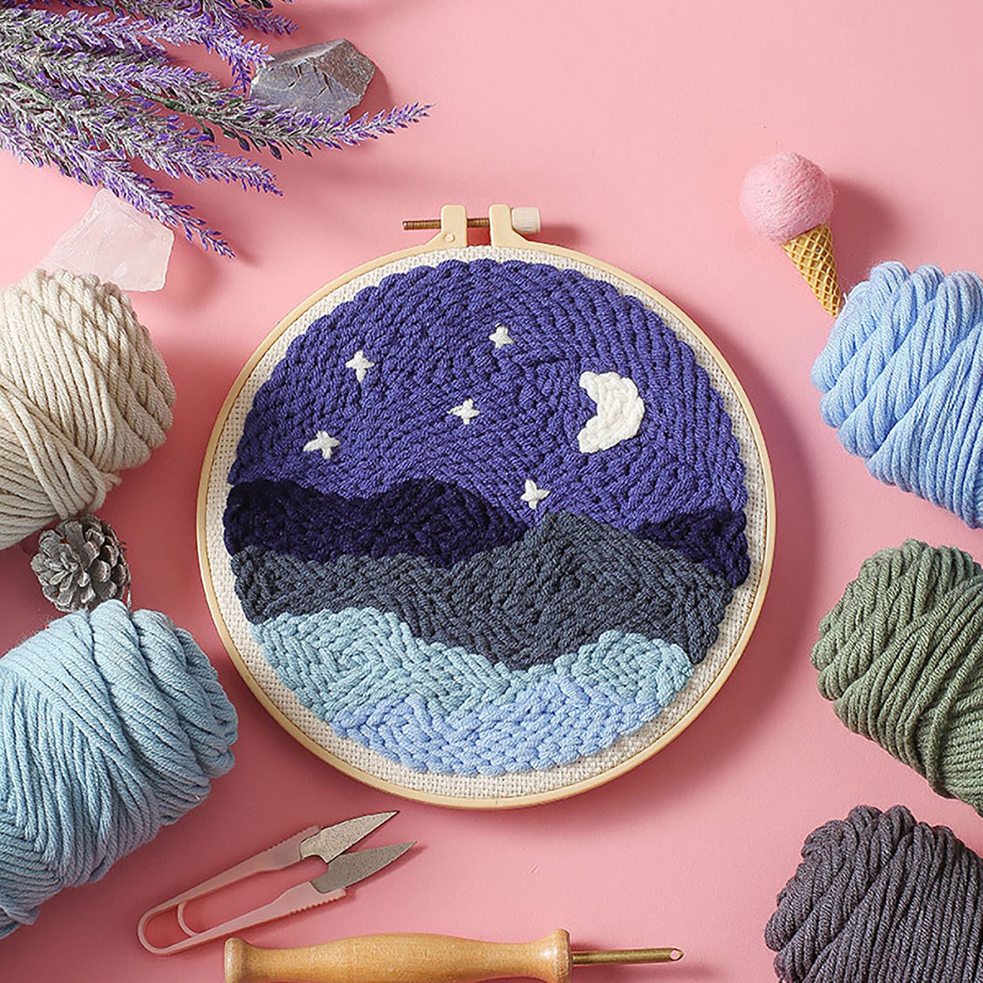 Van Gogh Starry Punch Needle Kits With Yarn DIY Beginners Etsy