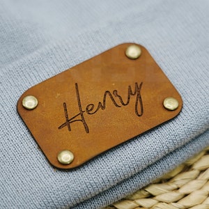Custom Hat Leather Patch for Baby, Personalized Name Beanie Labels ...