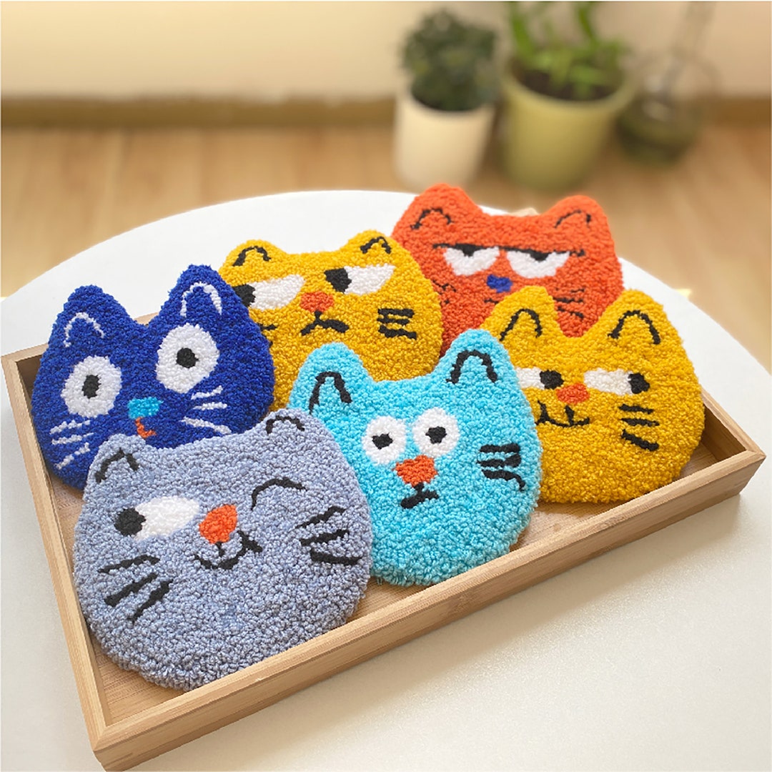 Lovely Cat Tufting Coaster Kit DIY Coaster Punch Needle Kit Etsy