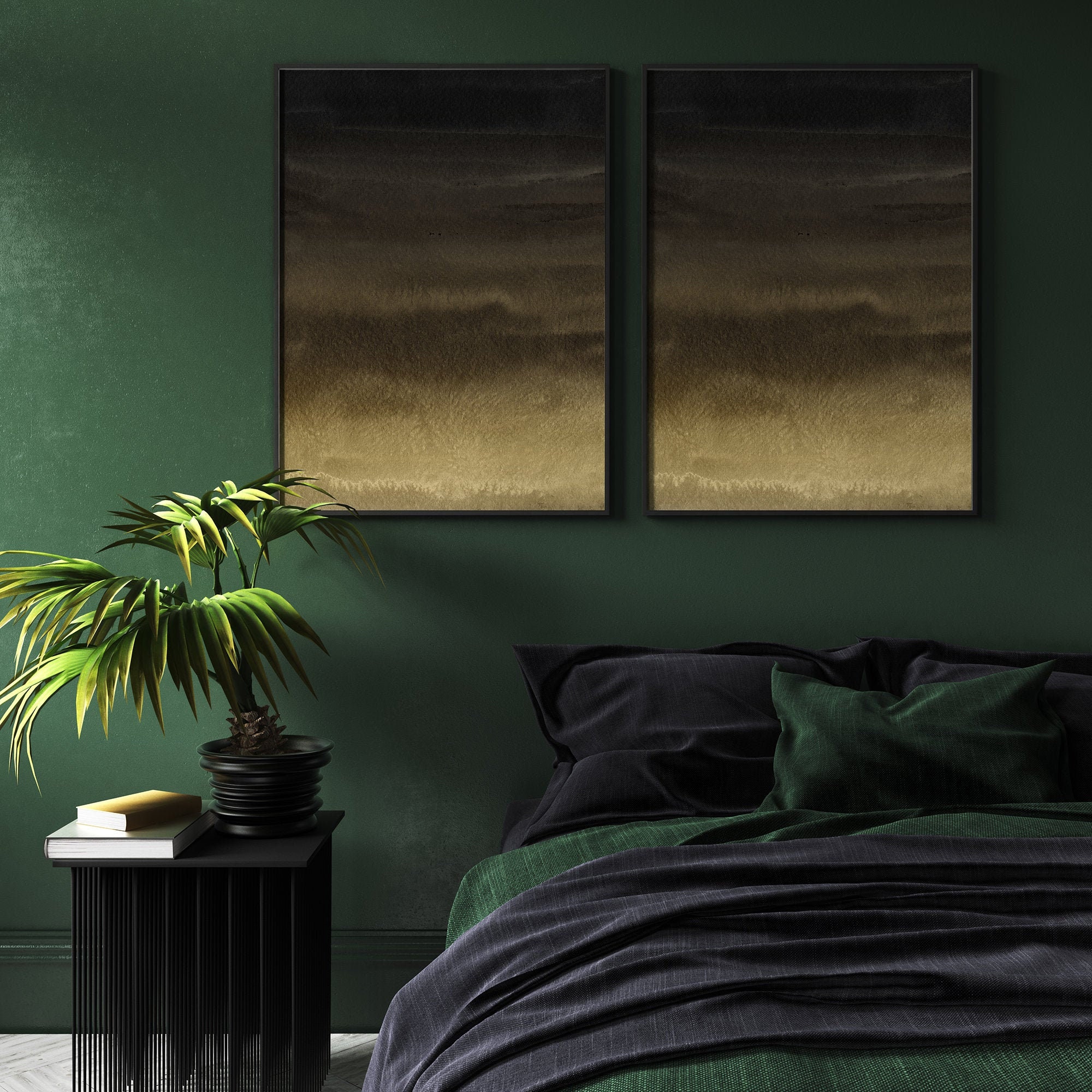 Dark Green Abstract Painting Wall Art Canvas Print Moody Art Etsy