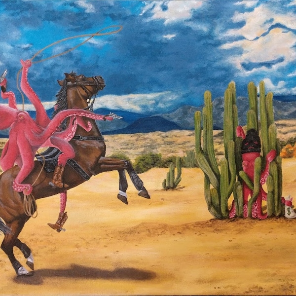 Octopus Cowboy Print "West of the Pecos" Original Acrylic Painting PRINT