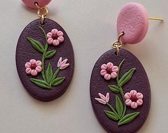 Nature inspired Lightweight Jewelry, Handmade Floral Polymer Clay Dangle Earrings, Romatic Flower Earrings