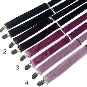 Velvet Suspenders , Black , Plum , Wisteria , Iris