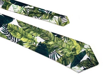 Green Tropical TIE ,Hawaii Wedding, Floral Tropical Tie, Hawaiian Wedding ,Necktie Beach Palm Tree Necktie 2.36 inches , 3 inches , 3.25