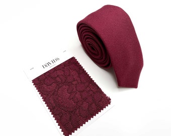 Corbata de boda color vino para vestido de novia de David, corbata de algodón burdeos, corbata fina burdeos, regalo para padrinos de boda lisos de color granate.