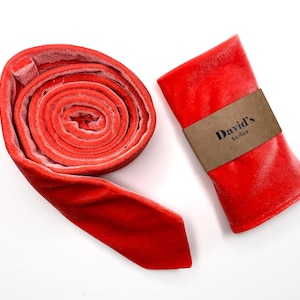Wedding Coral Velvet Tie, Skinny velvet Necktie , Pocket Square , Bow tie , Necktie 2.35  3 inches 3.26