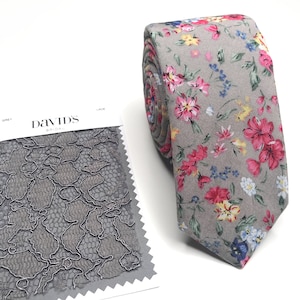 Grey floral tie Davids Bridal Mcobalt floral Men gray Floral Necktie VALENTINA floral Groom tie Groomsmen Tie Skinny 2.36 Regular 3 inches
