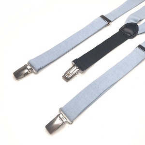 Ice blue Mens SUSPENDERS , Linen Solid Wedding SUSPENDERS