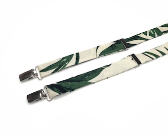 Green Tropical SUSPENDERS Hawaii Wedding , Tie , Bow tie , Pocket squares