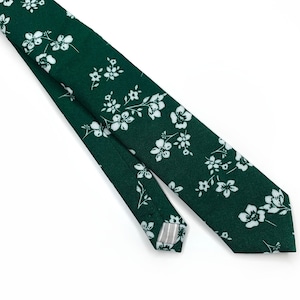 Emerald green floral Tie , White floral Necktie , Bow tie , Suspenders , Pocket Square