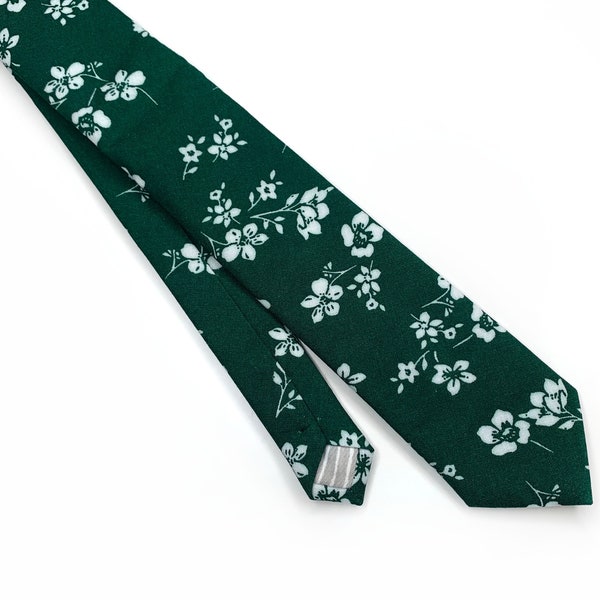 Emerald green floral Tie , White floral Necktie , Bow tie , Suspenders , Pocket Square