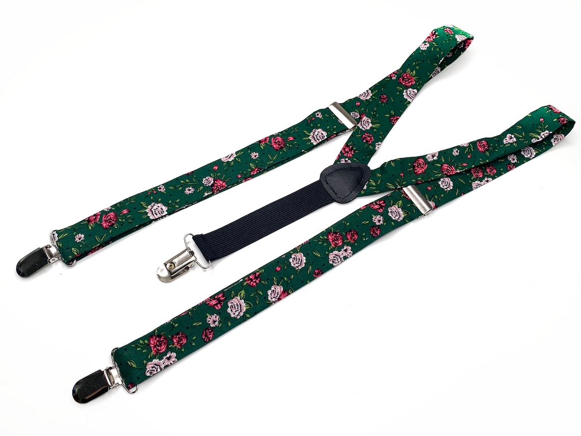 Green Floral Suspenders Quartz floral green Necktie Bow Etsy
