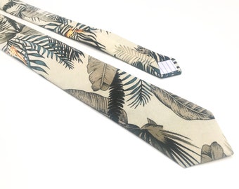 Tropical Hawaii Tie , Men's Palm Leaf Necktie , Hawaiian Wedding , Groomsmen Ties , Pocket Square , Bow tie regular tie  2.36 3 inches