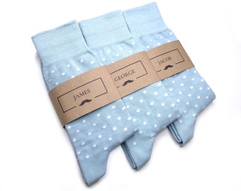 DUSTY BLUE Groomsmen Socks + FREE Label Personalization for Wedding, Dots Socks Groomsmen Gift for Groomsmen Proposal