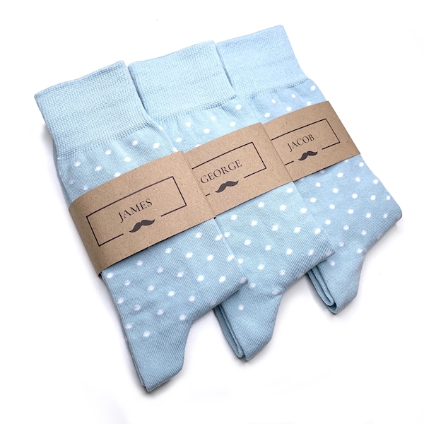 DUSTY BLUE Groomsmen Socks + FREE Label Personalization for Wedding, Dots Socks Groomsmen Gift for Groomsmen Proposal