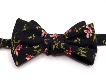 Pajarita floral negra , Chianti corbata floral , pajarita , tirantes , bolsillo cuadrado
