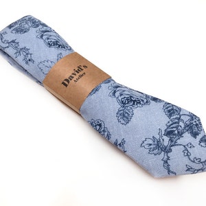 Blue Linen Floral Tie with NAVY flower , skinny necktie , davids bridal , Pocket Square , Bow tie , Kids , Necktie 2.35  3 inches 3.26