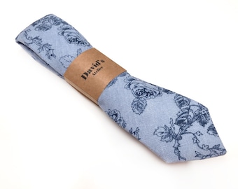 Blue Linen Floral Tie with NAVY flower , skinny necktie , davids bridal , Pocket Square , Bow tie , Kids , Necktie 2.35  3 inches 3.26