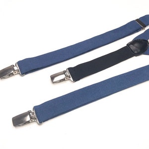 Navy Blue Mens SUSPENDERS , Linen Solid Wedding SUSPENDERS