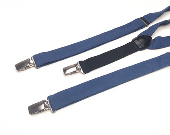 Navy Blue Mens SUSPENDERS , Linen Solid Wedding SUSPENDERS