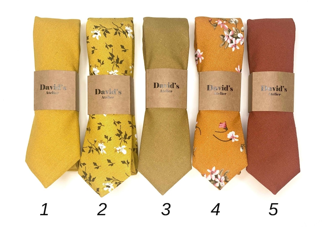 Floral TIES ,mustard , Yellow , Floral Wedding Neckties , Floral Skinny