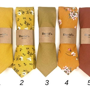 Floral TIES ,Mustard , Yellow , Floral Wedding neckties , floral  skinny 2.36 inches , 3 inches 3,25"